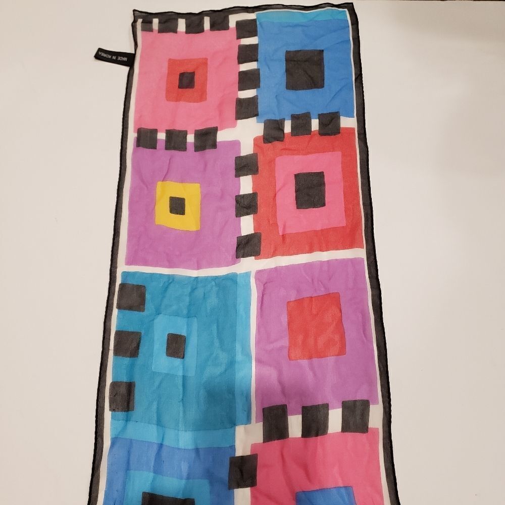 Halston Multi Square Colored Pattern Scarf - image 7